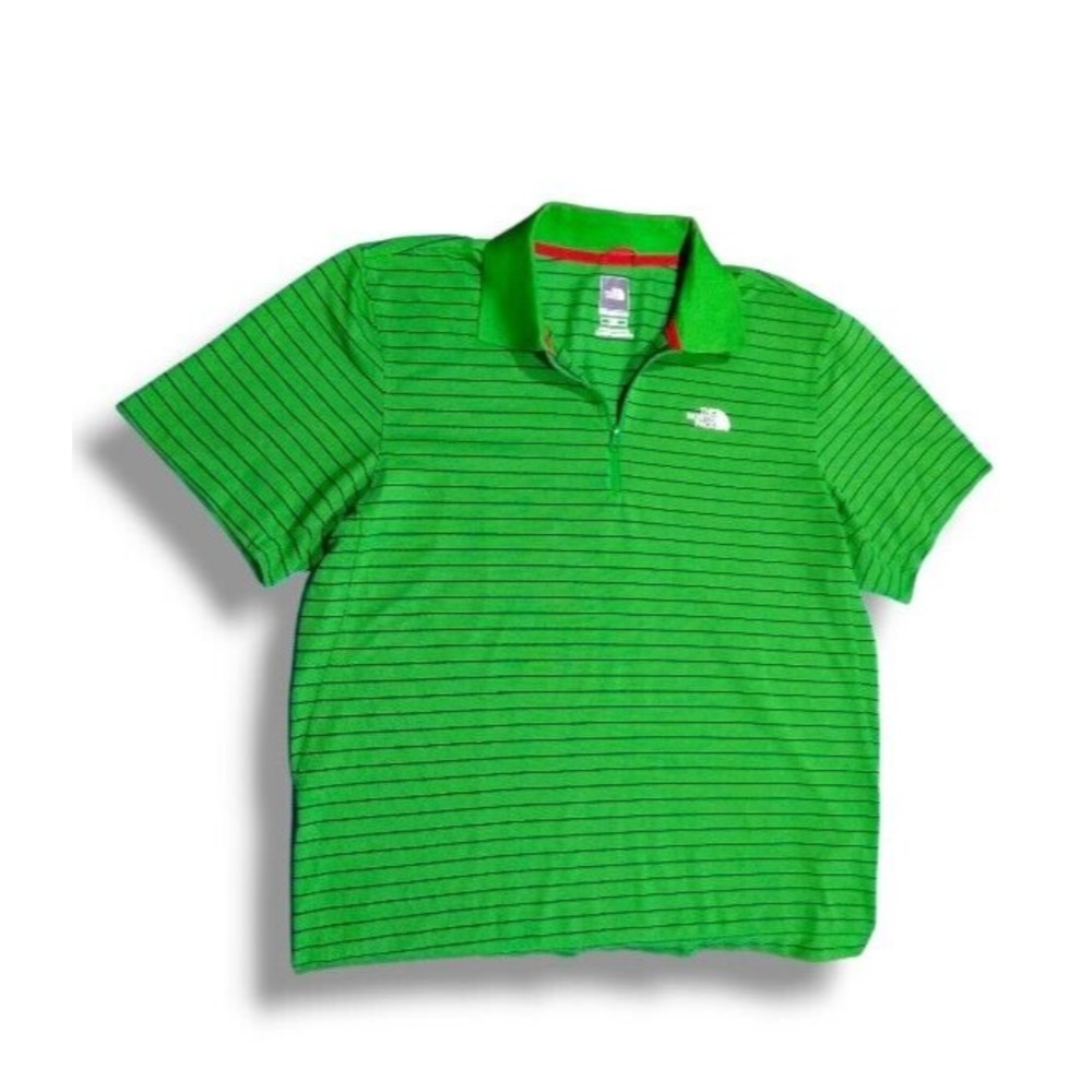 The North Face Mens Medium Green Striped Quarter Zip Short Sleeve Polo Shirt EUC